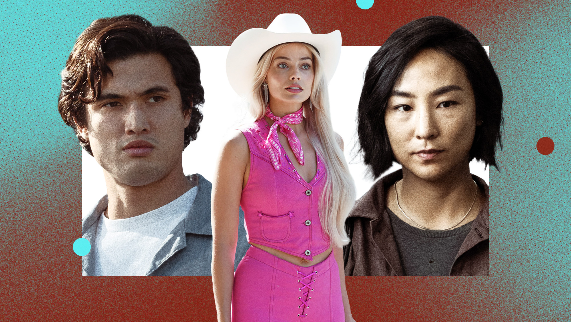 Charles Melton in 'May December,' Margot Robbie in 'Barbie' and Greta Lee in 'Past Lives'